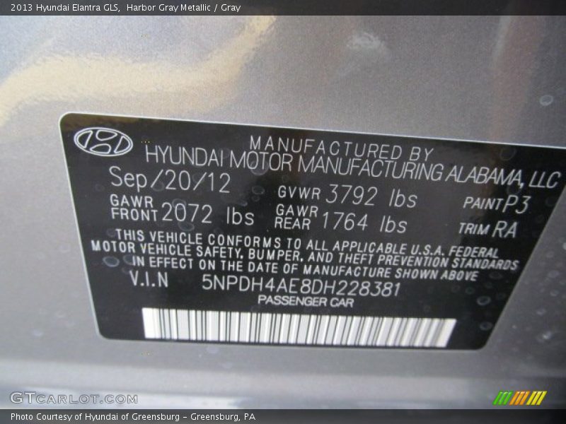 Harbor Gray Metallic / Gray 2013 Hyundai Elantra GLS