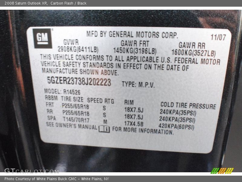 Carbon Flash / Black 2008 Saturn Outlook XR