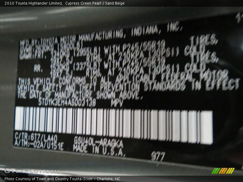 Cypress Green Pearl / Sand Beige 2010 Toyota Highlander Limited