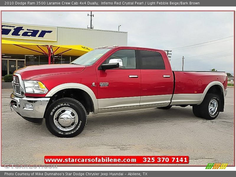 Inferno Red Crystal Pearl / Light Pebble Beige/Bark Brown 2010 Dodge Ram 3500 Laramie Crew Cab 4x4 Dually
