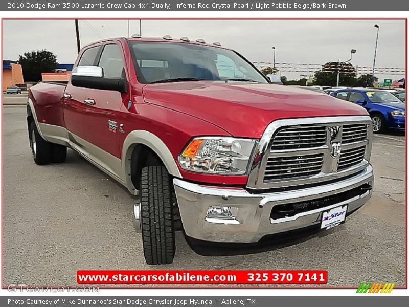 Inferno Red Crystal Pearl / Light Pebble Beige/Bark Brown 2010 Dodge Ram 3500 Laramie Crew Cab 4x4 Dually