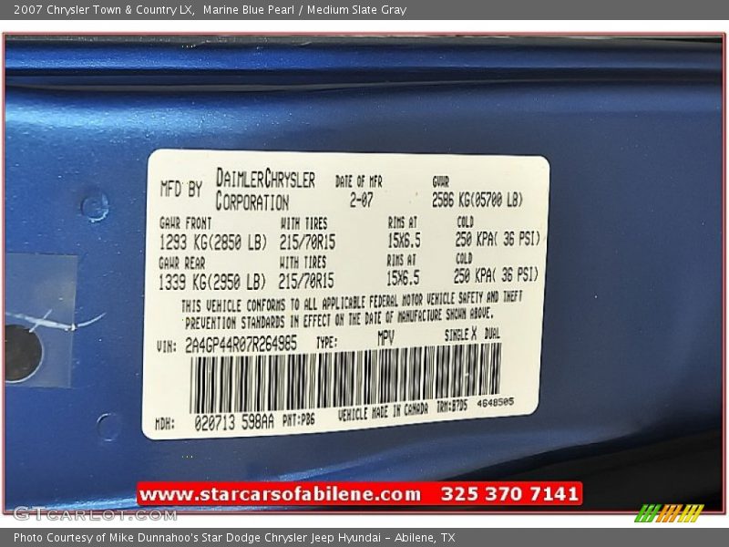 Marine Blue Pearl / Medium Slate Gray 2007 Chrysler Town & Country LX