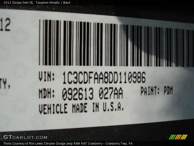 Tungsten Metallic / Black 2013 Dodge Dart SE