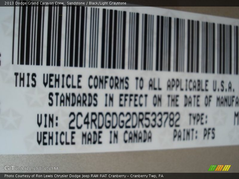 Sandstone / Black/Light Graystone 2013 Dodge Grand Caravan Crew