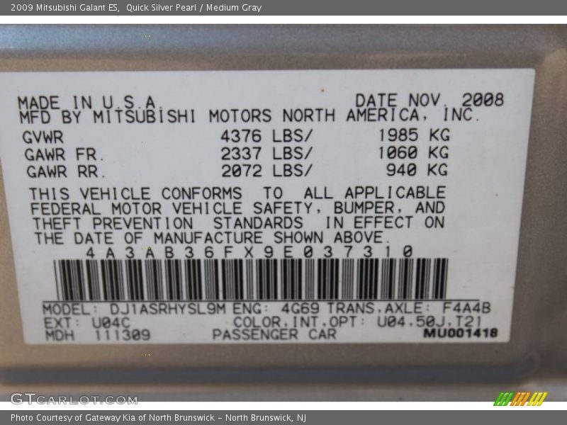 Quick Silver Pearl / Medium Gray 2009 Mitsubishi Galant ES