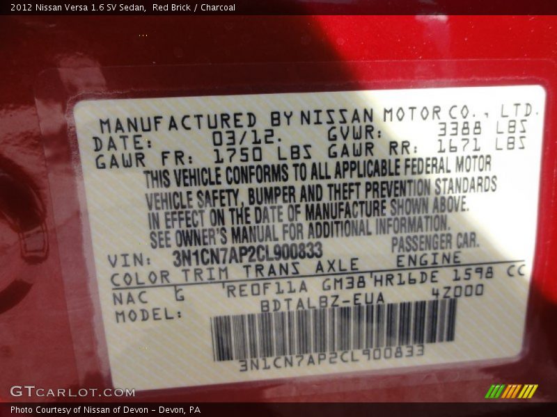 Red Brick / Charcoal 2012 Nissan Versa 1.6 SV Sedan