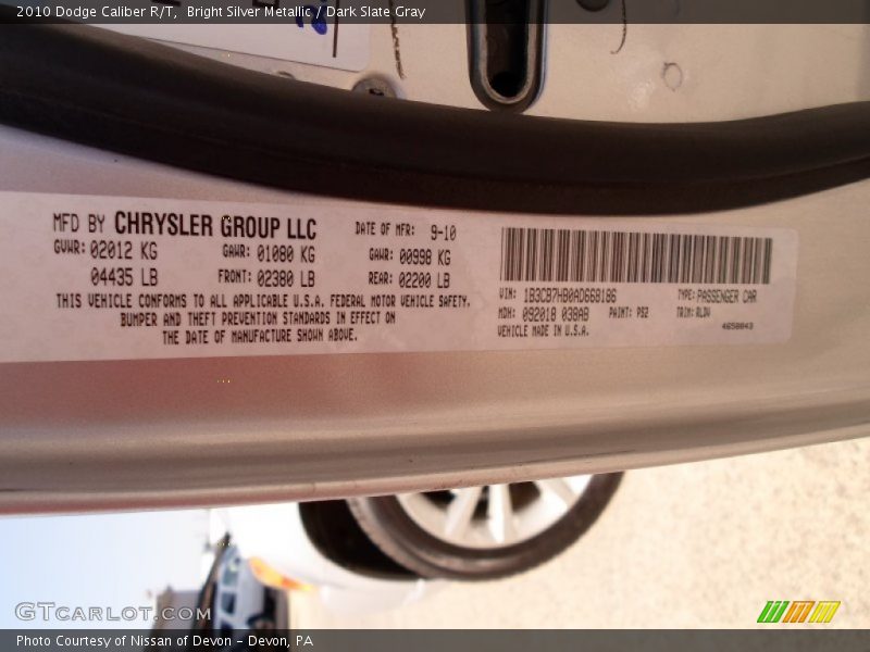 Bright Silver Metallic / Dark Slate Gray 2010 Dodge Caliber R/T