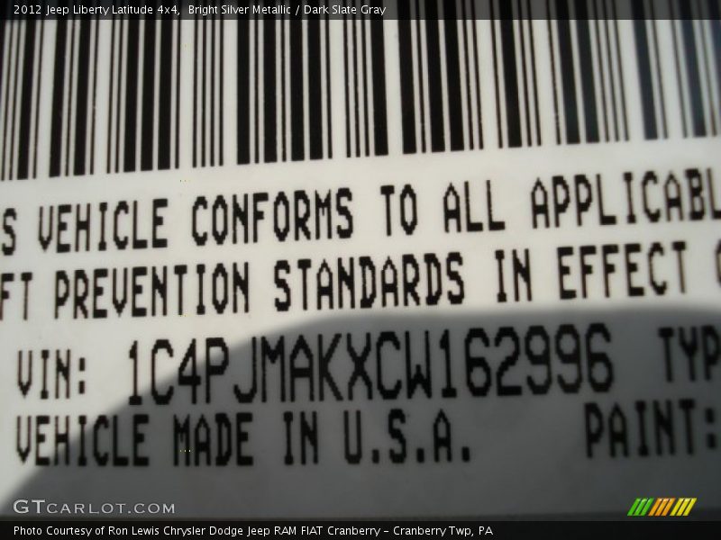 Bright Silver Metallic / Dark Slate Gray 2012 Jeep Liberty Latitude 4x4