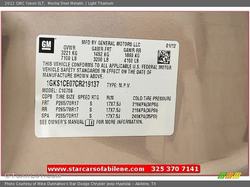 Mocha Steel Metallic / Light Titanium 2012 GMC Yukon SLT