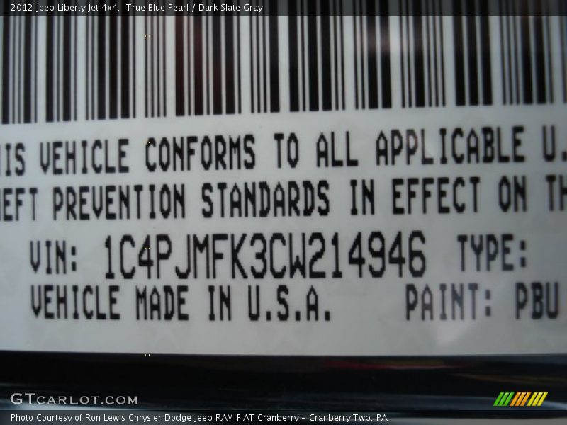 True Blue Pearl / Dark Slate Gray 2012 Jeep Liberty Jet 4x4