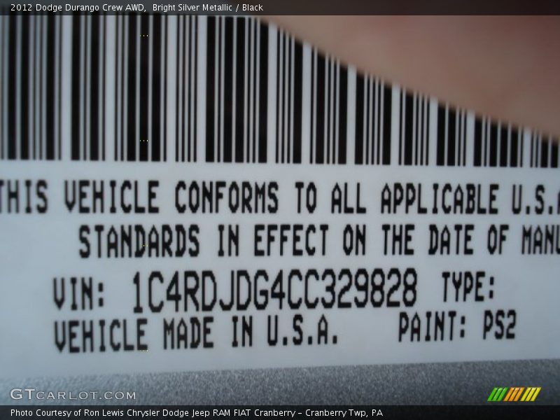 Bright Silver Metallic / Black 2012 Dodge Durango Crew AWD