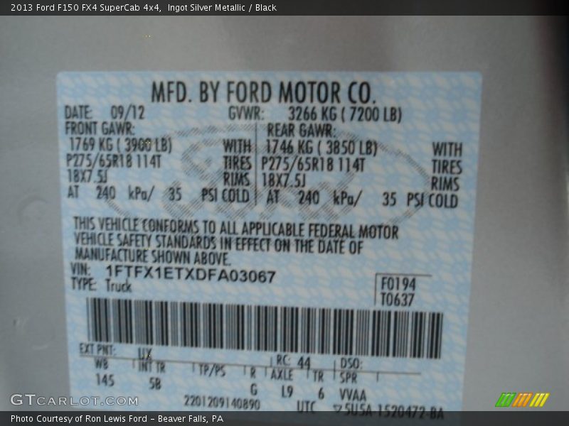 Ingot Silver Metallic / Black 2013 Ford F150 FX4 SuperCab 4x4