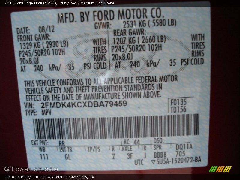 Ruby Red / Medium Light Stone 2013 Ford Edge Limited AWD