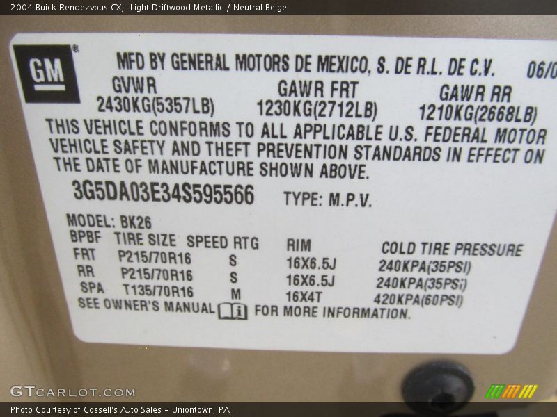 Light Driftwood Metallic / Neutral Beige 2004 Buick Rendezvous CX