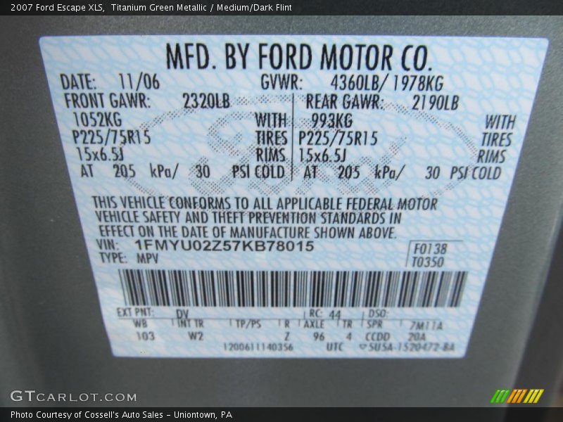 Titanium Green Metallic / Medium/Dark Flint 2007 Ford Escape XLS