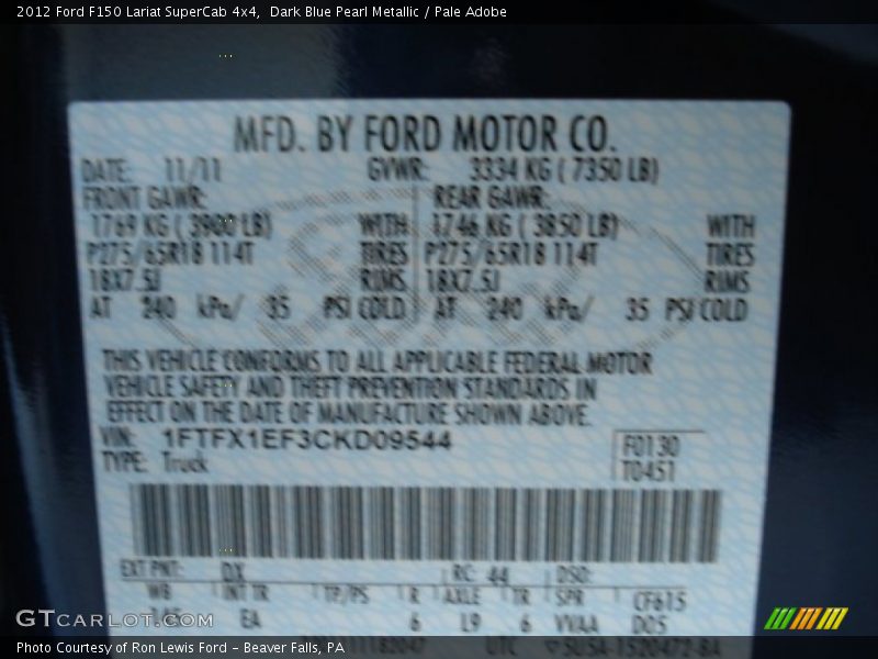 Dark Blue Pearl Metallic / Pale Adobe 2012 Ford F150 Lariat SuperCab 4x4