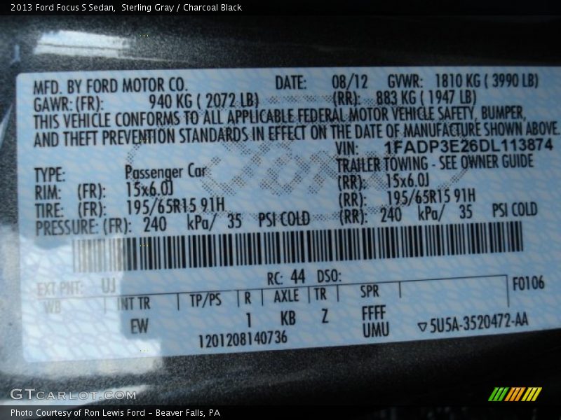 Sterling Gray / Charcoal Black 2013 Ford Focus S Sedan