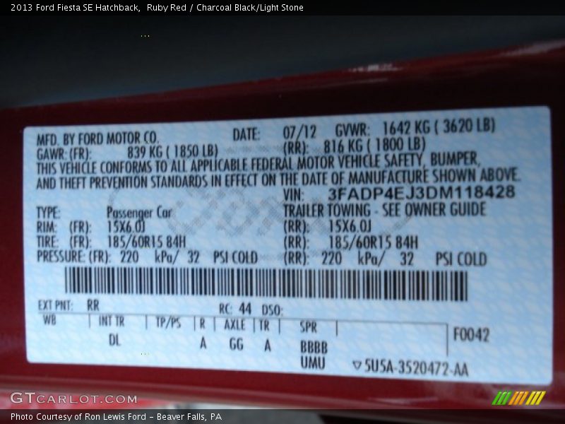 Ruby Red / Charcoal Black/Light Stone 2013 Ford Fiesta SE Hatchback