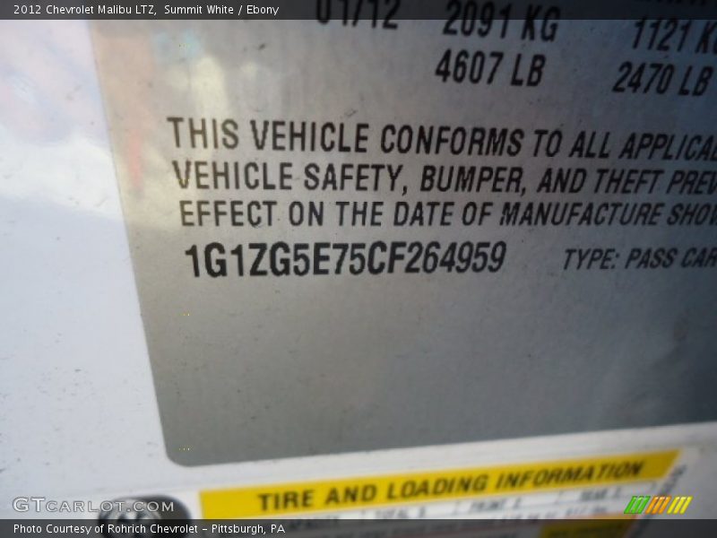 Summit White / Ebony 2012 Chevrolet Malibu LTZ