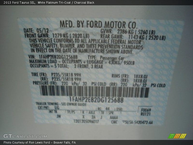 White Platinum Tri-Coat / Charcoal Black 2013 Ford Taurus SEL