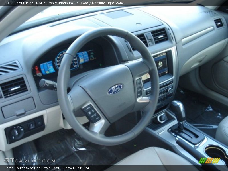White Platinum Tri-Coat / Medium Light Stone 2012 Ford Fusion Hybrid