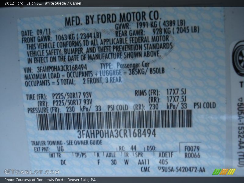 White Suede / Camel 2012 Ford Fusion SE