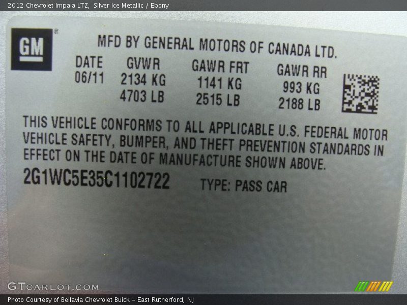 Silver Ice Metallic / Ebony 2012 Chevrolet Impala LTZ