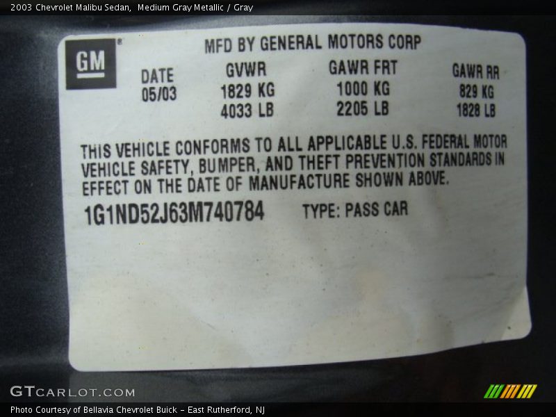 Medium Gray Metallic / Gray 2003 Chevrolet Malibu Sedan