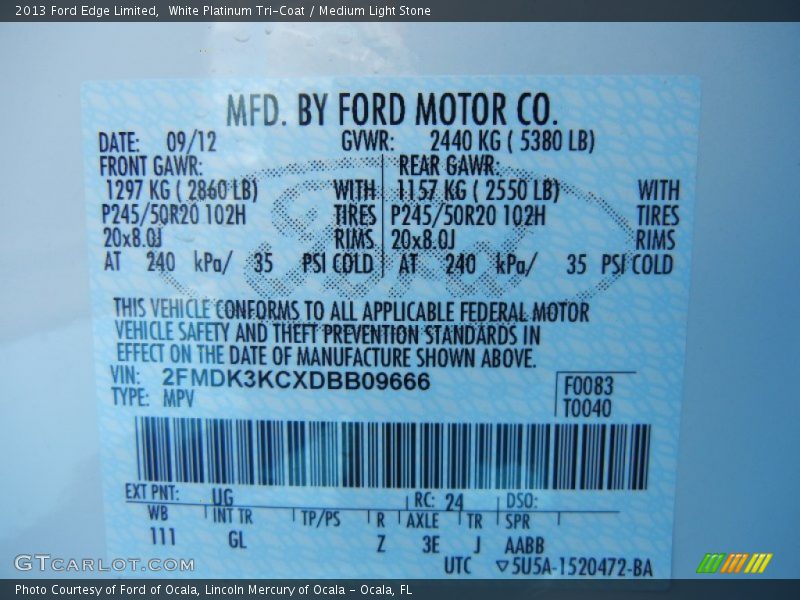 White Platinum Tri-Coat / Medium Light Stone 2013 Ford Edge Limited