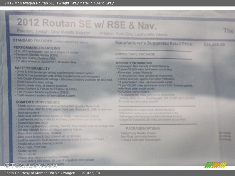 Twilight Gray Metallic / Aero Gray 2012 Volkswagen Routan SE