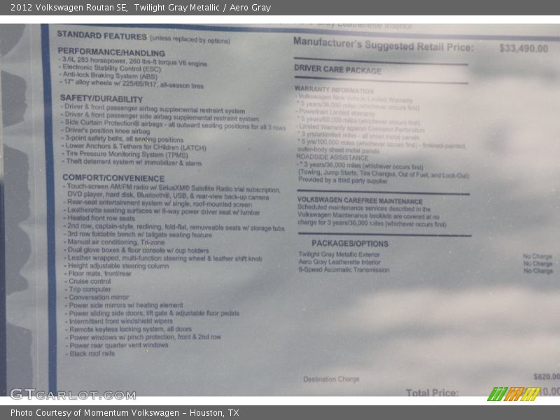 Twilight Gray Metallic / Aero Gray 2012 Volkswagen Routan SE