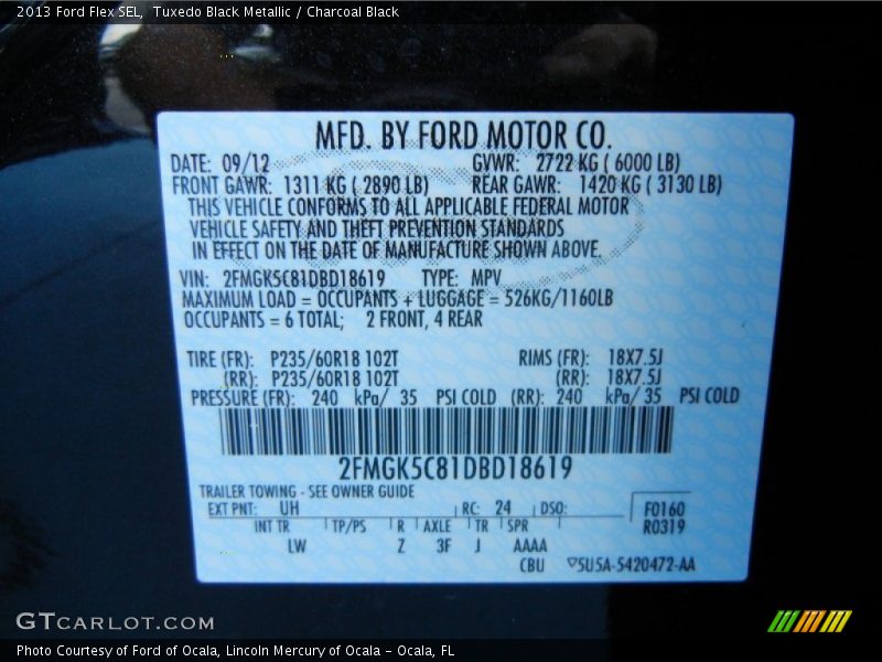 2013 Flex SEL Tuxedo Black Metallic Color Code UH
