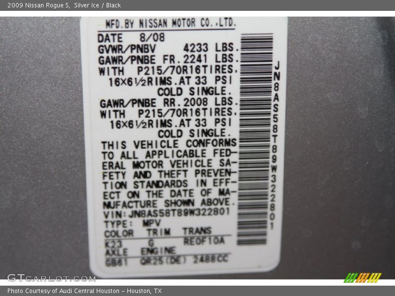 Silver Ice / Black 2009 Nissan Rogue S