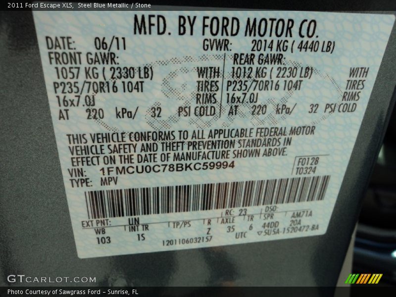 Steel Blue Metallic / Stone 2011 Ford Escape XLS