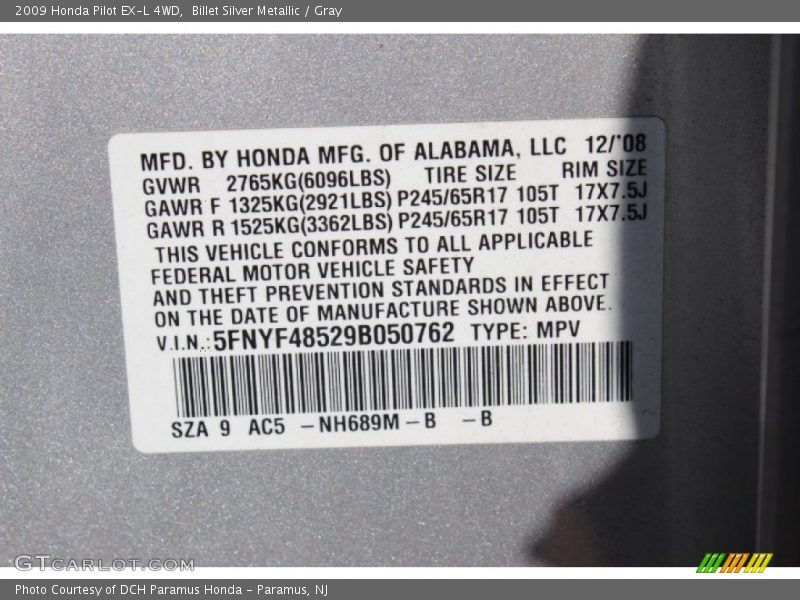 Billet Silver Metallic / Gray 2009 Honda Pilot EX-L 4WD