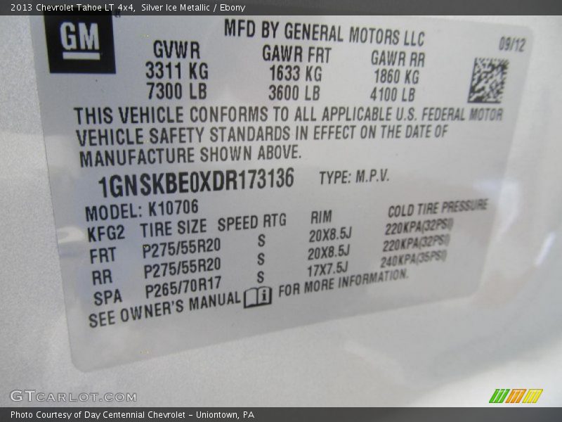 Silver Ice Metallic / Ebony 2013 Chevrolet Tahoe LT 4x4