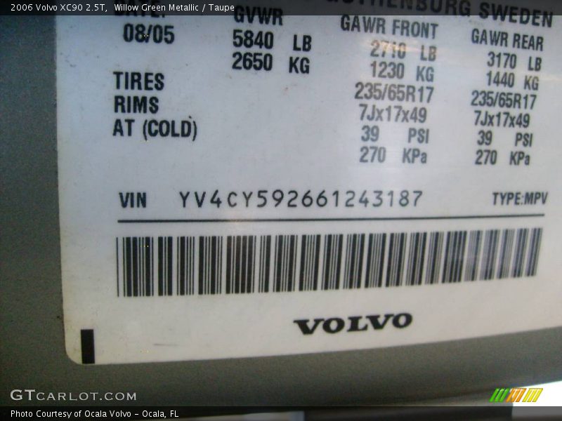 Willow Green Metallic / Taupe 2006 Volvo XC90 2.5T