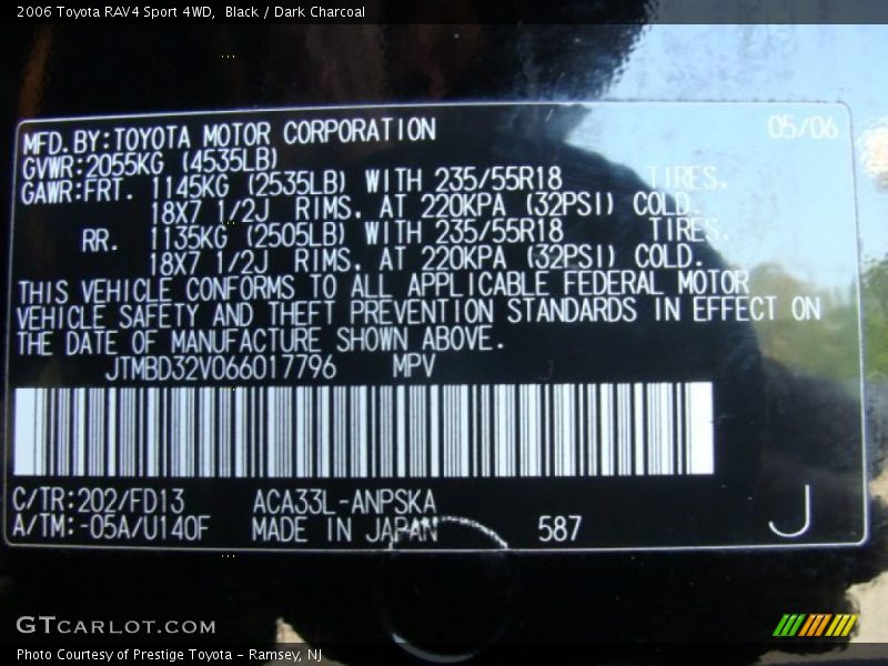 Black / Dark Charcoal 2006 Toyota RAV4 Sport 4WD