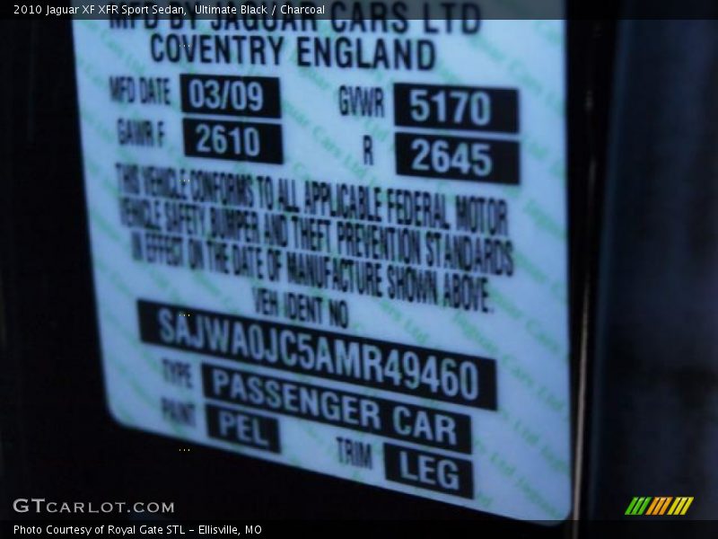 Ultimate Black / Charcoal 2010 Jaguar XF XFR Sport Sedan