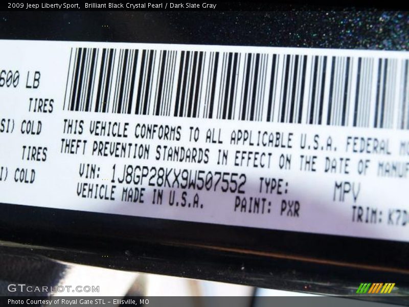 Brilliant Black Crystal Pearl / Dark Slate Gray 2009 Jeep Liberty Sport