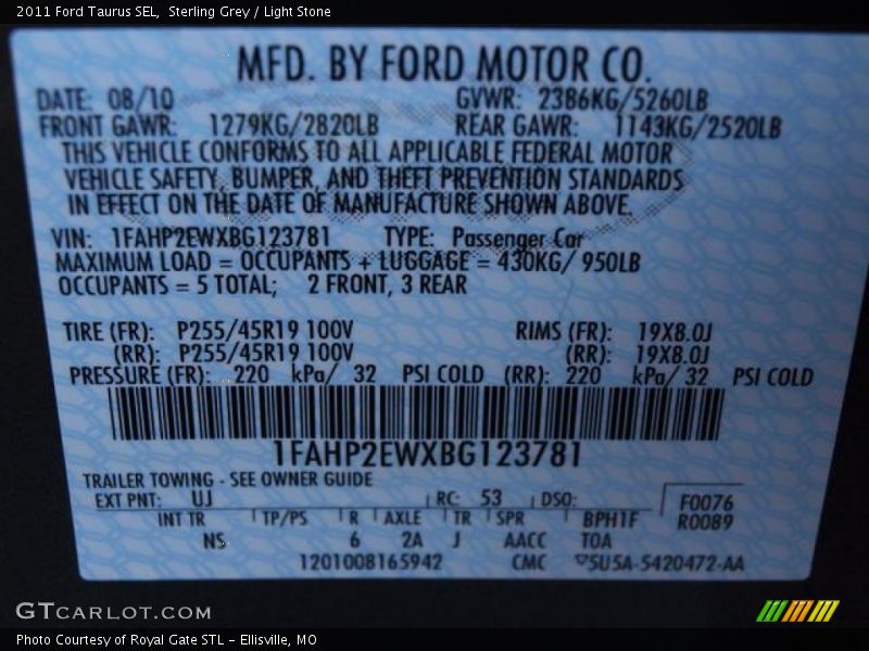 Sterling Grey / Light Stone 2011 Ford Taurus SEL