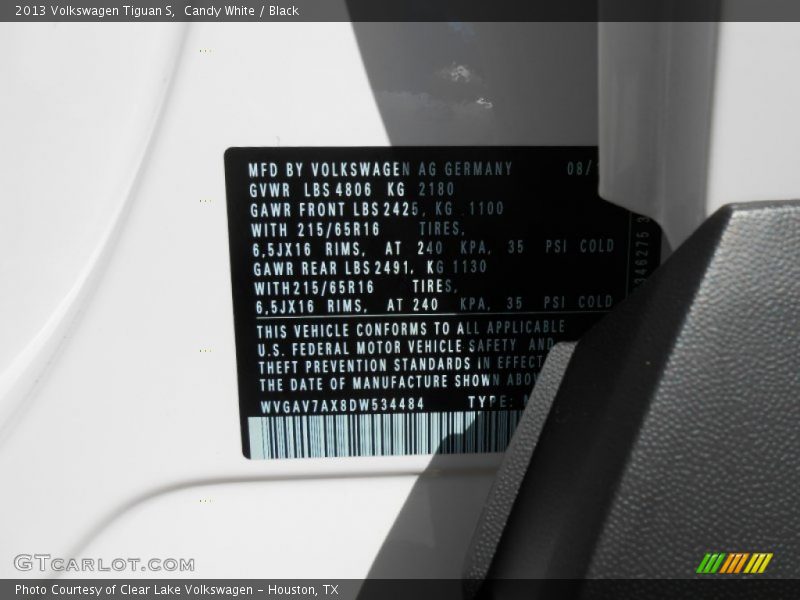 Candy White / Black 2013 Volkswagen Tiguan S