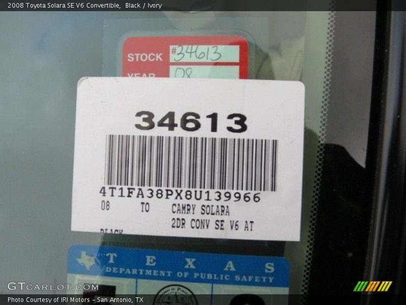 Black / Ivory 2008 Toyota Solara SE V6 Convertible