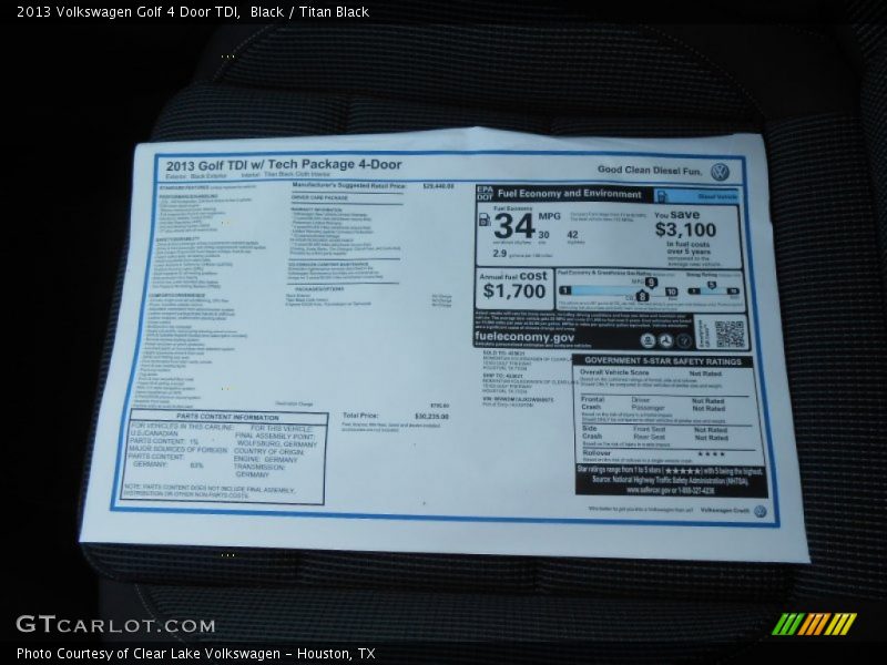 Black / Titan Black 2013 Volkswagen Golf 4 Door TDI