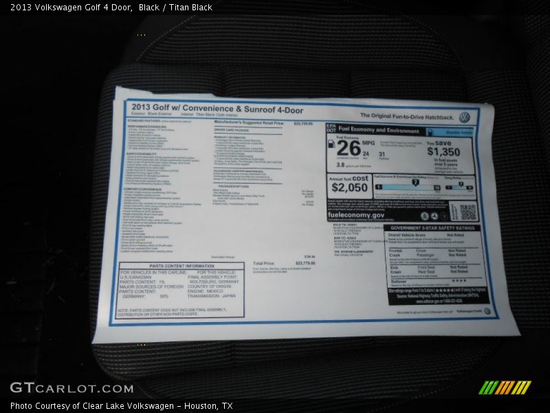 Black / Titan Black 2013 Volkswagen Golf 4 Door