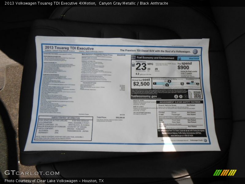 Canyon Gray Metallic / Black Anthracite 2013 Volkswagen Touareg TDI Executive 4XMotion