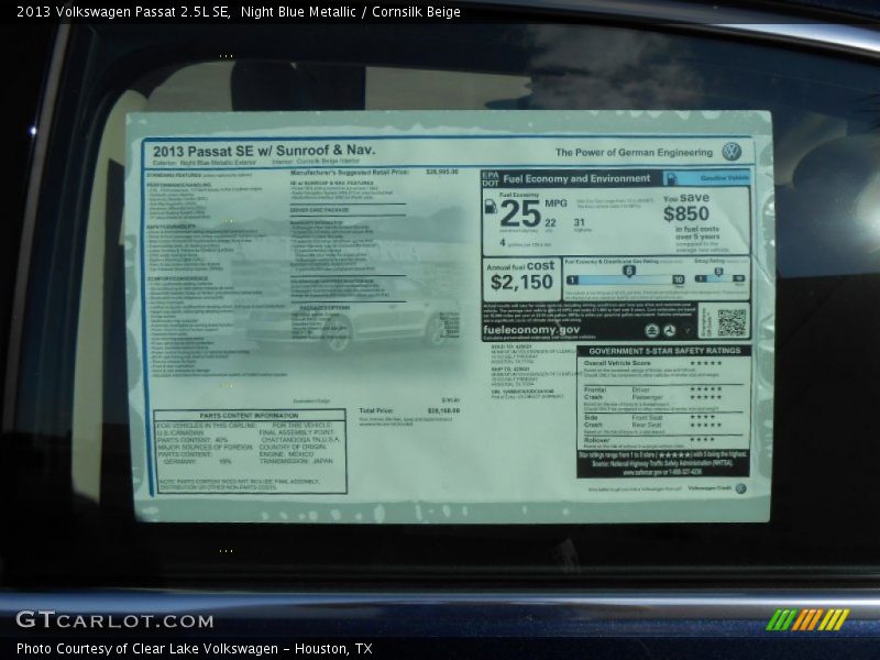 Night Blue Metallic / Cornsilk Beige 2013 Volkswagen Passat 2.5L SE