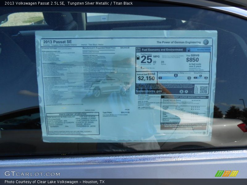 Tungsten Silver Metallic / Titan Black 2013 Volkswagen Passat 2.5L SE