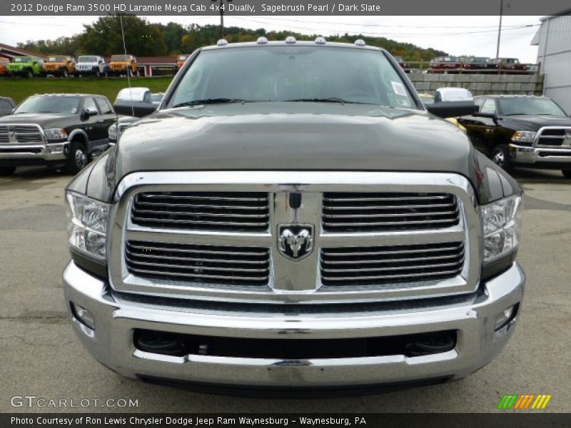 Sagebrush Pearl / Dark Slate 2012 Dodge Ram 3500 HD Laramie Mega Cab 4x4 Dually