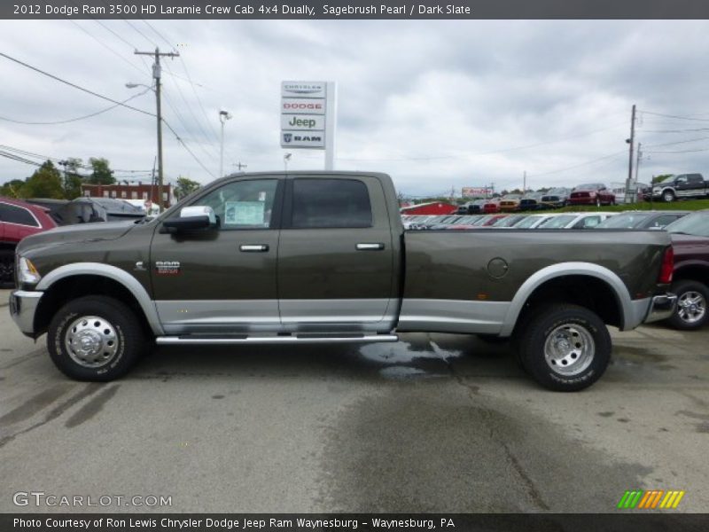 Sagebrush Pearl / Dark Slate 2012 Dodge Ram 3500 HD Laramie Crew Cab 4x4 Dually